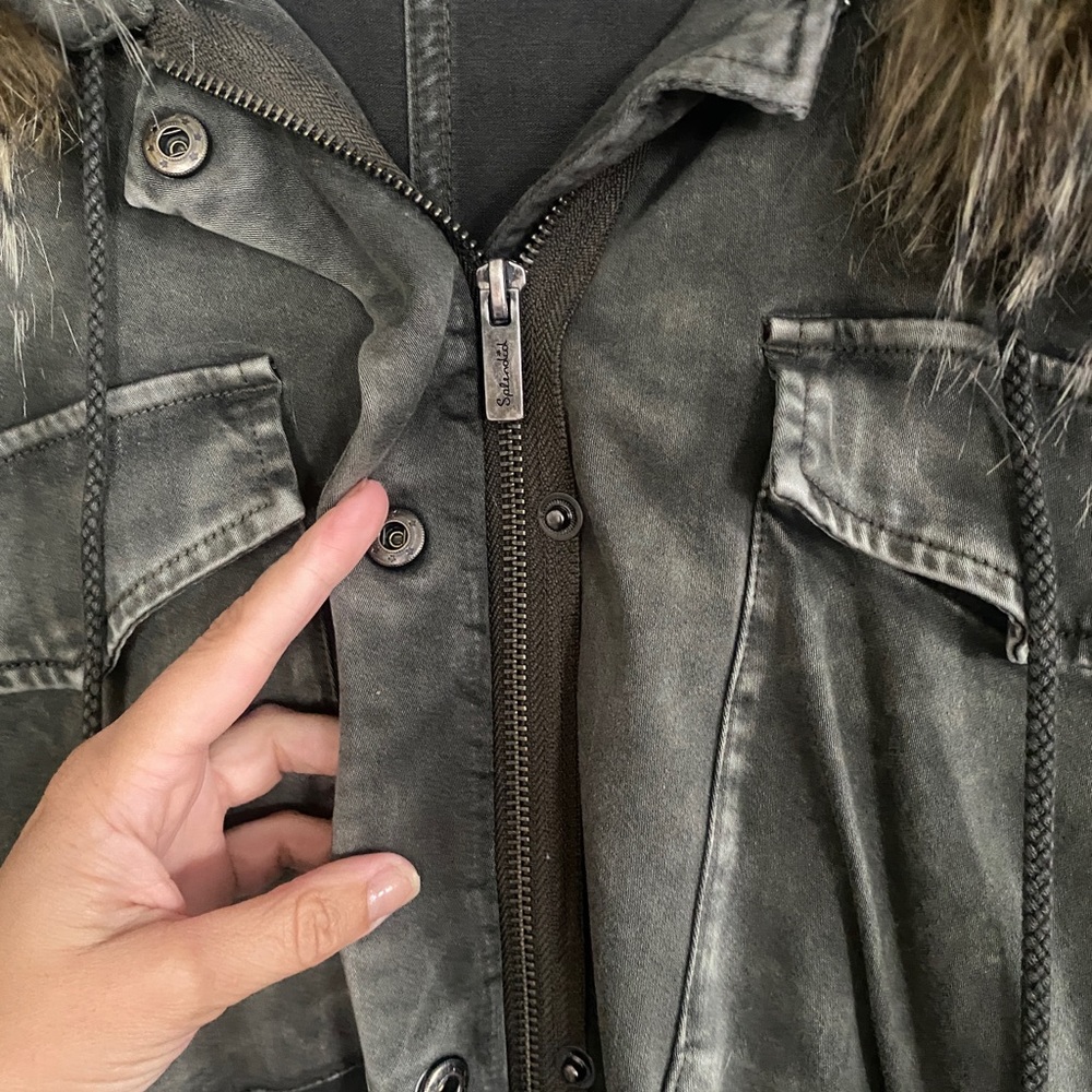 Splendid Dune Faux Fur Trim Cargo Anorak Jacket in Vintage Army size Small - Picture 9 of 11